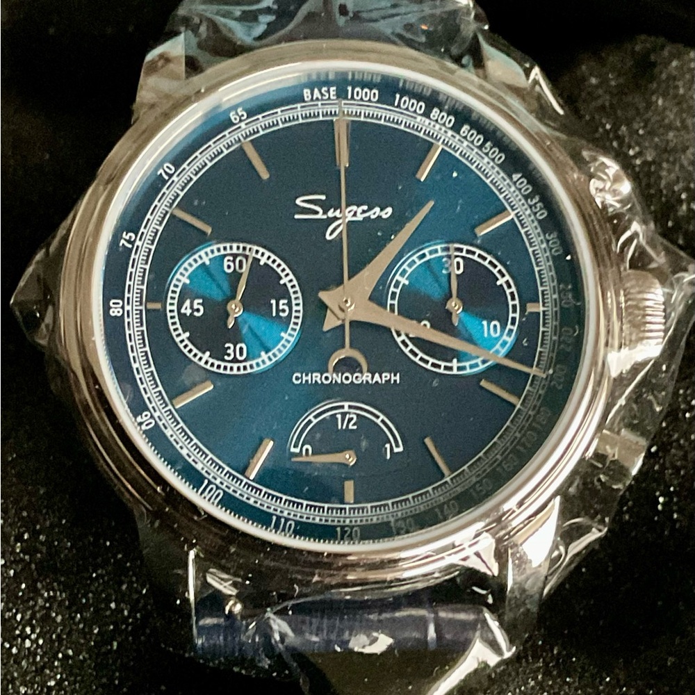 NIB Sugess 41mm Mechanical Chronograph w Power Reserve Round Registers